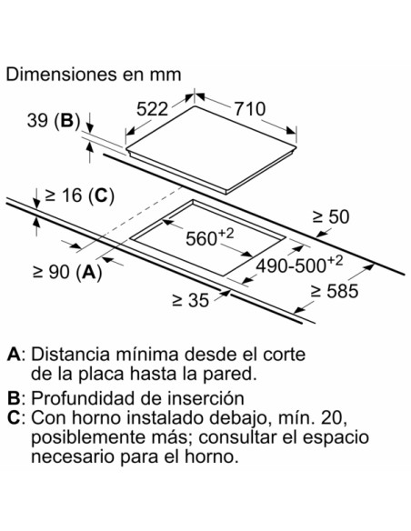PLACA VITROCERAMICA DE 3 FGOS. 70cm SIN PERFILES BOSCH
