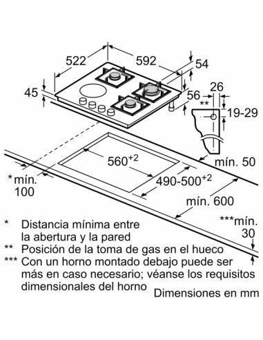 PLACA DE GAS MIXTA DE 60cm CRISTAL...
