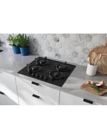 PLACA DE GAS 4 FGOS. EN CRISTAL NEGRO DE 60cm