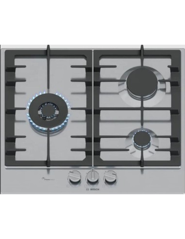 PLACA DE GAS 3 FUEGOS EN ACERO 60cm...