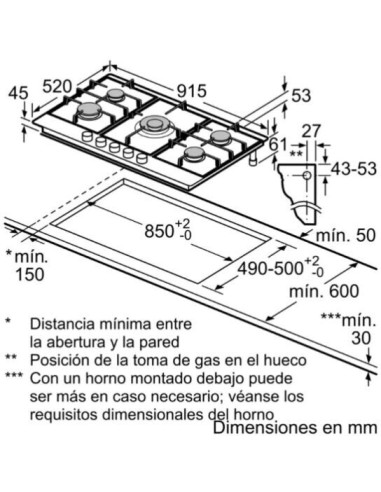 PLACA DE GAS 5 FGOS. EN ACERO INOX....