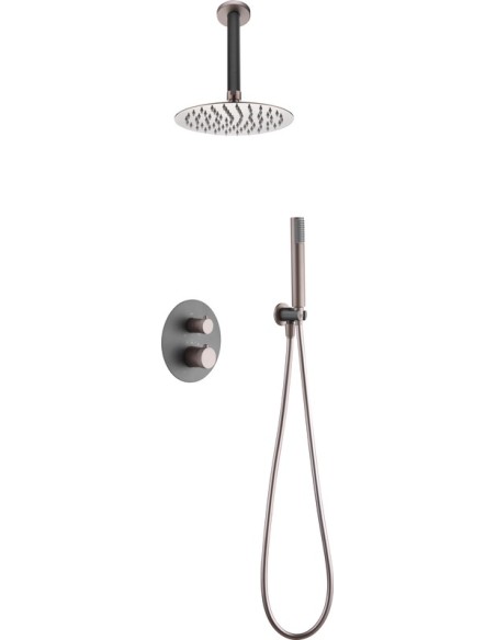 CONJUNTO DE DUCHA TERMOSTATICO EMPOTRAR COLOR GRIS MATE/ CHAMPAGNE MODELO TOP DE IMEX