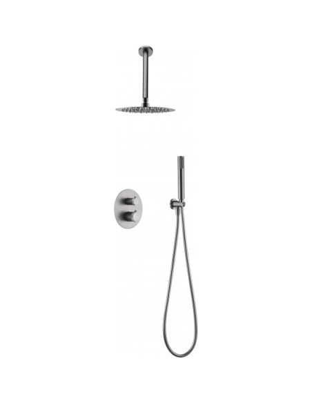 CONJUNTO DE DUCHA TERMOSTATICO EMPOTRAR COLOR NIQUEL CEPILLADO MODELO TOP DE IMEX