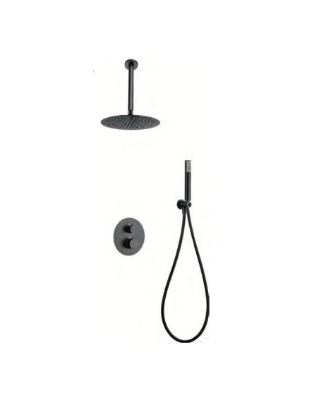 CONJUNTO DE DUCHA TERMOSTATICO EMPOTRAR COLOR BLACK GUN METAL MODELO TOP DE IMEX