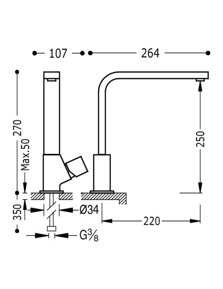 GRIFO MONOMANDO FREGADERO VERTICAL CAÑO DE 35X15 mm.