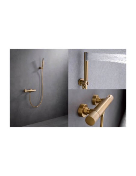 GRIFO DE DUCHA TERMOSTATICO COLOR ORO CEPILLADO MODELO LINE DE LA MARCA IMEX