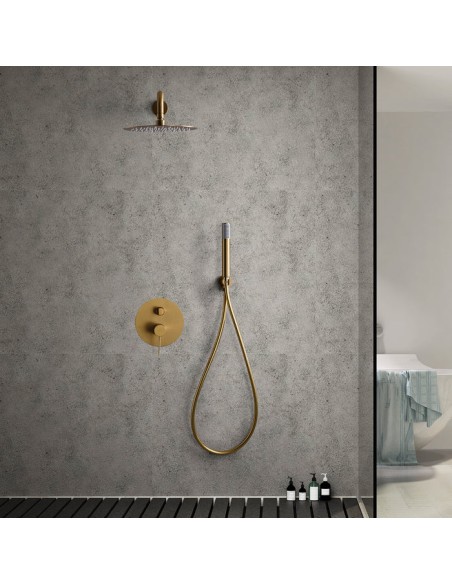 CONJUNTO DE DUCHA EMPOTRADO MONOMANDO EN ACABADO ORO CEPILLADO MODELO LINE DE IMEX