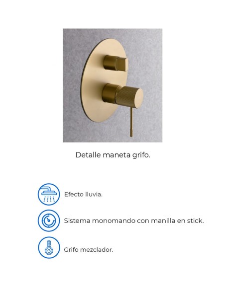 CONJUNTO EMPOTRAR DE DUCHA MONOMANDO COLOR ORO CEPILLADO MODELO TOP DE IMEX