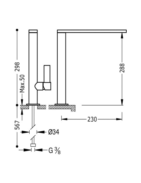 GRIFO MONOMANDO FREGADERO VERTICAL CLASS-TRES CAÑO DE 34X9 mm