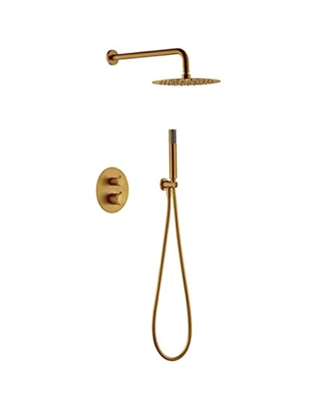 CONJUNTO DE DUCHA EMPOTRAR TERMOSTATICA EN ACABADO ORO CEPILLADO MODELO LINE DE IMEX