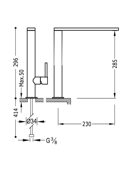 GRIFO FREGADERO VERTICAL MAX-TRESS CAÑO DE 34X9 mm.