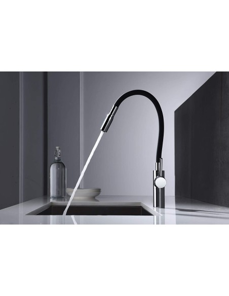 GRIFO FREGADOR SERIE TOKYO DE TUBO FLEXIBLE NEGRO MATE MARCA IMEX