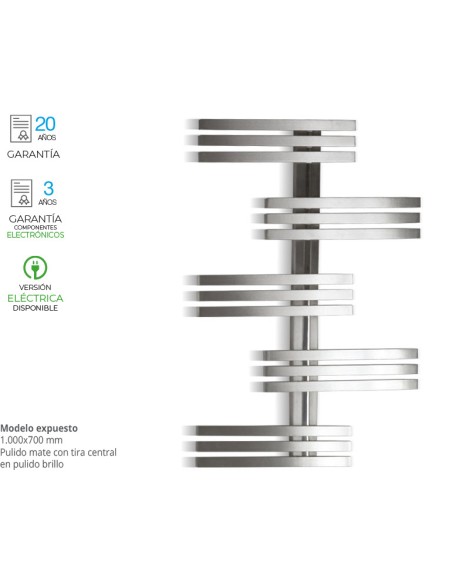 RADIADOR ELECTRICO MODELO MAGMA PULIDO MATE DE ACERO INOXIDABLE
