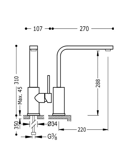 GRIFO MONOMANDO FREGADERO VERTICAL CAÑO DE 35X15 mm