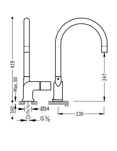 GRIFO MONOMANDO DE COCINA TRES CUB
