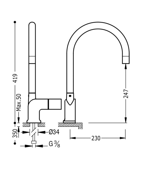 GRIFO MONOMANDO DE COCINA TRES CUB