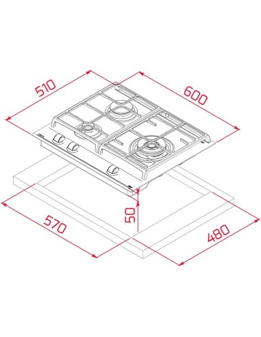 COCINA TEKA DE GAS 3 FUEGOS CRISTAL GAS