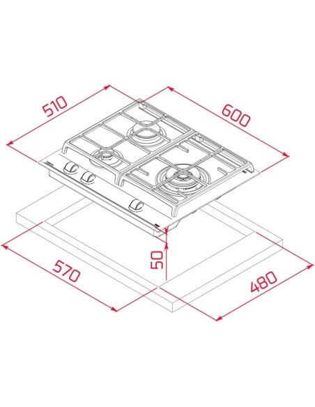 COCINA TEKA DE GAS 3 FUEGOS CRISTAL GAS