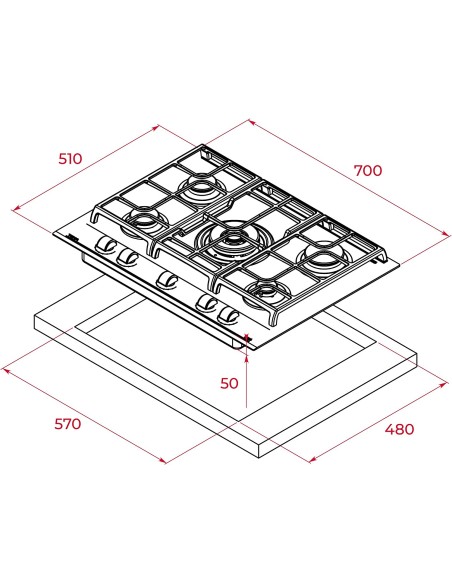 COCINA TEKA GAS 5 FUEGOS CRISTAL GAS MODELO MAESTRO GZC 75330