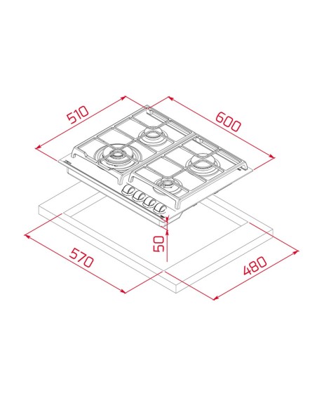 COCINA A GAS TEKA 4 FGS. CRISTAL GAS MODELO MAESTRO GZC 64320 XBA