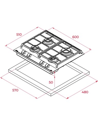 COCINA TEKA DE GAS 4 FGS. CRISTAL GAS...