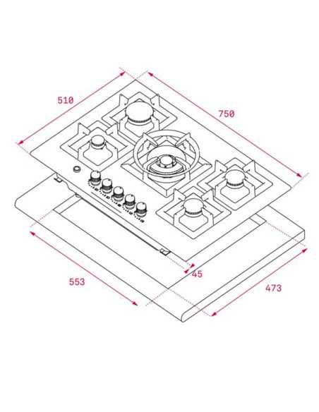 COCINA GAS TEKA DE 5 FUEGOS MODELO EFX 70.1 5G DR