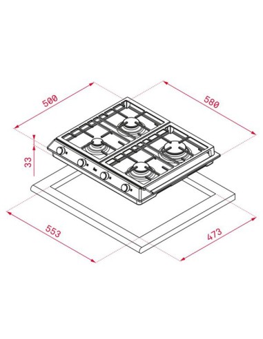 COCINA A GAS DE 3 FUEGOS EN ACERO