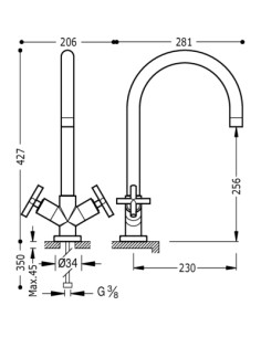 Grifo Monomando fregadero vertical MAX‑TRES Tres - Ref.162440