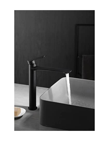 GRIFO DE LAVABO IMEX MONOMANDO ALTO NEGRO MATE MODELO URAL