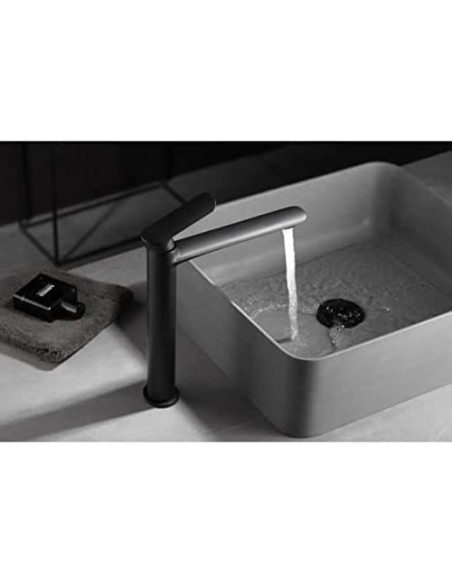 GRIFO DE LAVABO IMEX MONOMANDO ALTO NEGRO MATE MODELO URAL