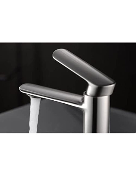 GRIFO DE LAVABO IMEX MONOMANDO NIQUEL CEPILLADO MODELO URAL