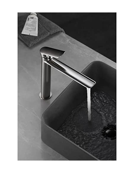 GRIFO DE LAVABO IMEX MONOMANDO ALTO NIQUEL CEPILLADO MODELO URAL