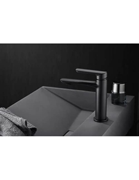 GRIFO DE LAVABO IMEX MONOMANDO NEGRO MATE MODELO URAL