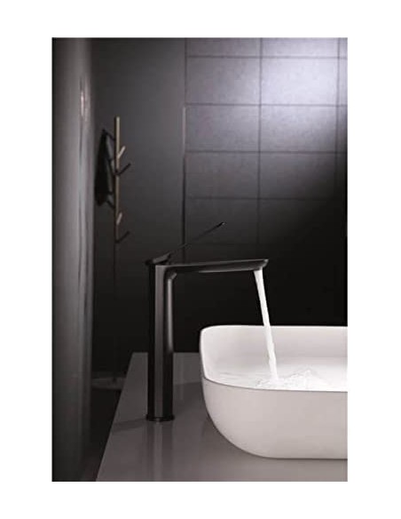 GRIFO DE LAVABO IMEX MONOMANDO ALTO NEGRO MATE MODELO DINAMARCA