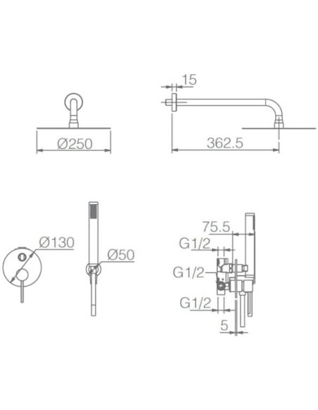 CONJUNTO DE DUCHA EMPOTRADO MONOMANDO EN ACABADO CROMADO MODELO MILOS STICK DE IMEX