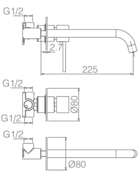 CONJUNTO DE LAVABO EMPOTRAR DE IMEX MONOMANDO MODELO MILOS STICK CROMADO