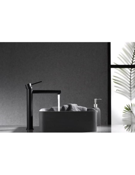 GRIFO DE LAVABO IMEX MONOMANDO ALTO NEGRO MATE MODELO MILOS STICK