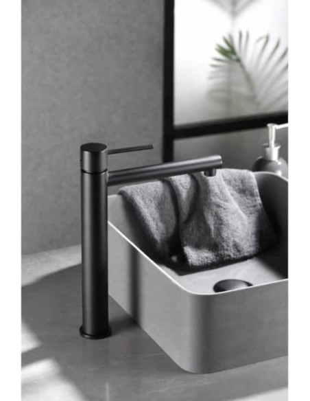 GRIFO DE LAVABO IMEX MONOMANDO ALTO NEGRO MATE MODELO MILOS STICK
