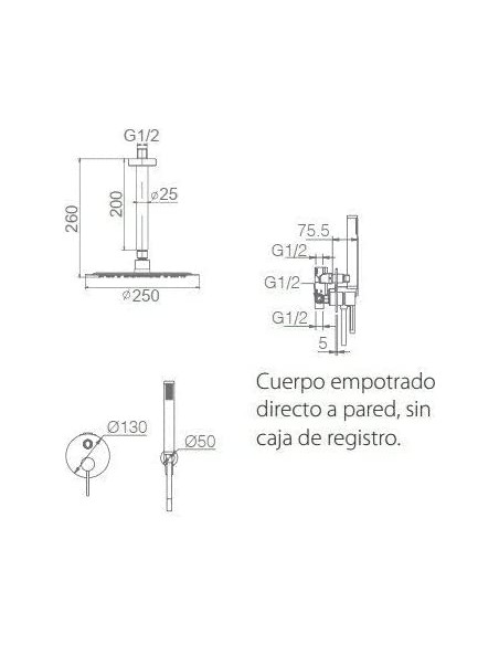 CONJUNTO DE DUCHA EMPOTRADO MONOMANDO EN ACABADO NEGRO MATE MODELO THALOS STICK DE IMEX