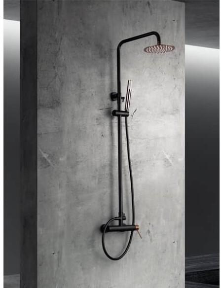 COLUMNA DE DUCHA IMEX MODELO MILOS STICK MONOMANDO NEGRO ORO ROSA