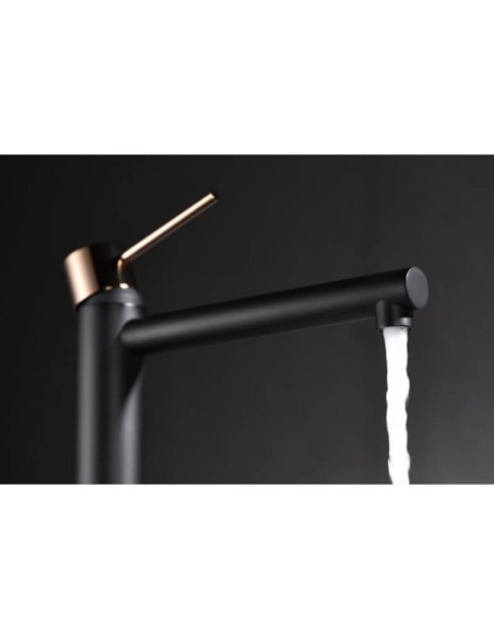 GRIFO DE LAVABO IMEX MONOMANDO ALTO NEGRO ORO ROSA MODELO MILOS STICK