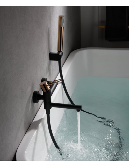 GRIFO MONOMANDO IMEX DE BAÑERA MODELO MILOS  NEGRO ORO ROSA