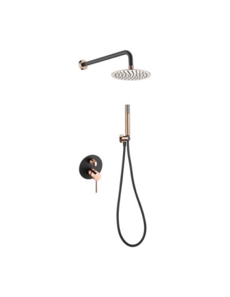 CONJUNTO DE DUCHA EMPOTRADO MONOMANDO EN ACABADO NEGRO ORO ROSA MODELO MILOS STICK DE IMEX