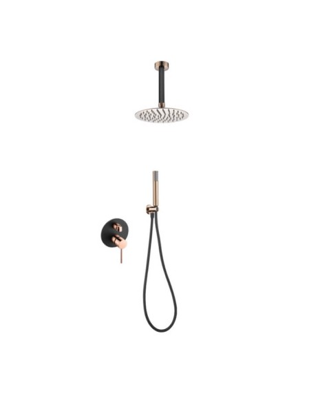 CONJUNTO DE DUCHA EMPOTRADO MONOMANDO EN ACABADO NEGRO ORO ROSA MODELO THALOS STICK DE IMEX