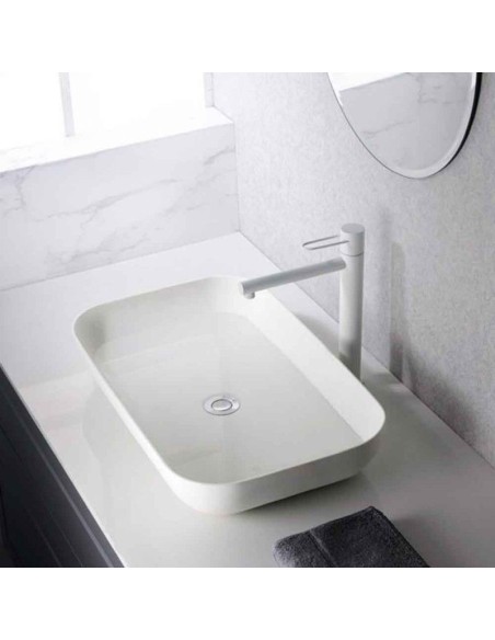GRIFO DE LAVABO IMEX MONOMANDO ALTO BLANCO MATE MODELO MILOS