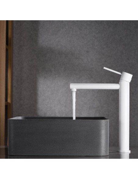 GRIFO DE LAVABO IMEX MONOMANDO ALTO BLANCO MATE MODELO MILOS STICK