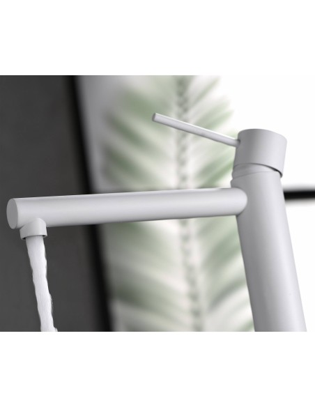 GRIFO DE LAVABO IMEX MONOMANDO ALTO BLANCO MATE MODELO MILOS STICK