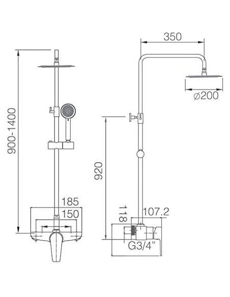 COLUMNA DE DUCHA MONOMANDO MODELO TEIDE CROMO DE IMEX