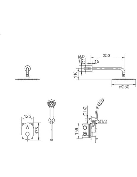 CONJUNTO DE DUCHA EMPOTRADO MONOMANDO EN ACERO INOX. S316 MODELO MOSCU DE IMEX