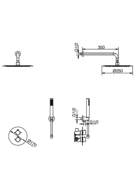 CONJUNTO DE DUCHA EMPOTRADO TERMOSTATICO EN ACERO INOX. S316 MODELO MOSCU DE IMEX
